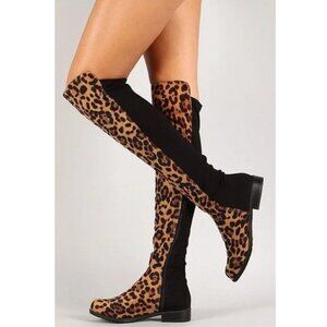 Unisa Women's Gillean Over the Knee Boots Cheetah Leopard Faux Suede Size 9